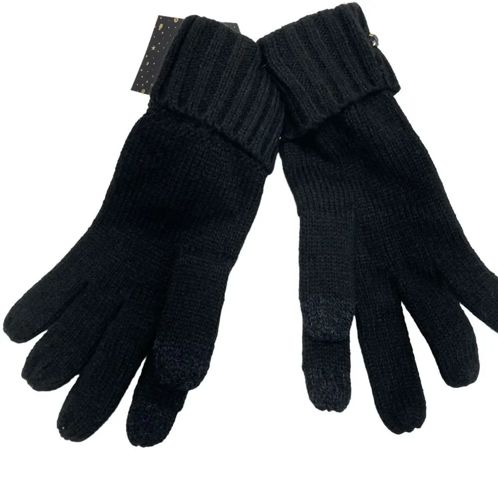 Victoria Secret Gloves Mittens Black Bling Gem Sparkle Knit Soft Glam Winter NWT